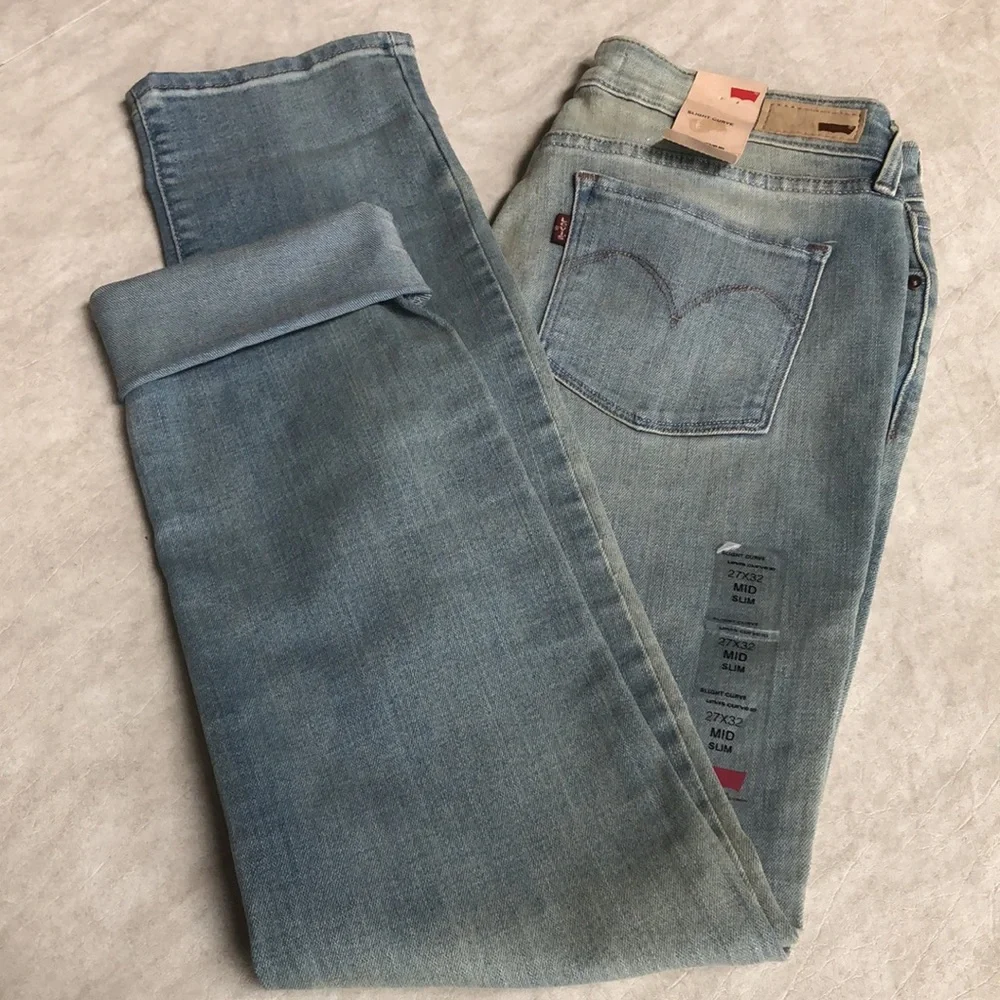 Levi's Woman’s Slight Curve Mid Rise Light Blue Slim Jeans Size 4 27X32 - Picture 1 of 13
